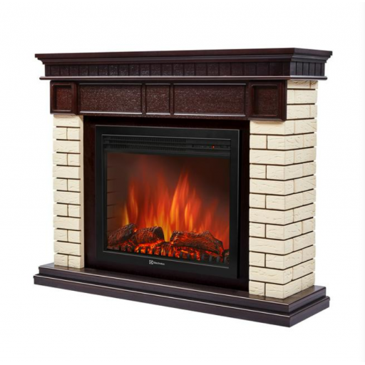 Каминокомплект: Очаг Electrolux EFP/P-2520LS N, портал Брикс 25 камень бежевый, шпон темный дуб